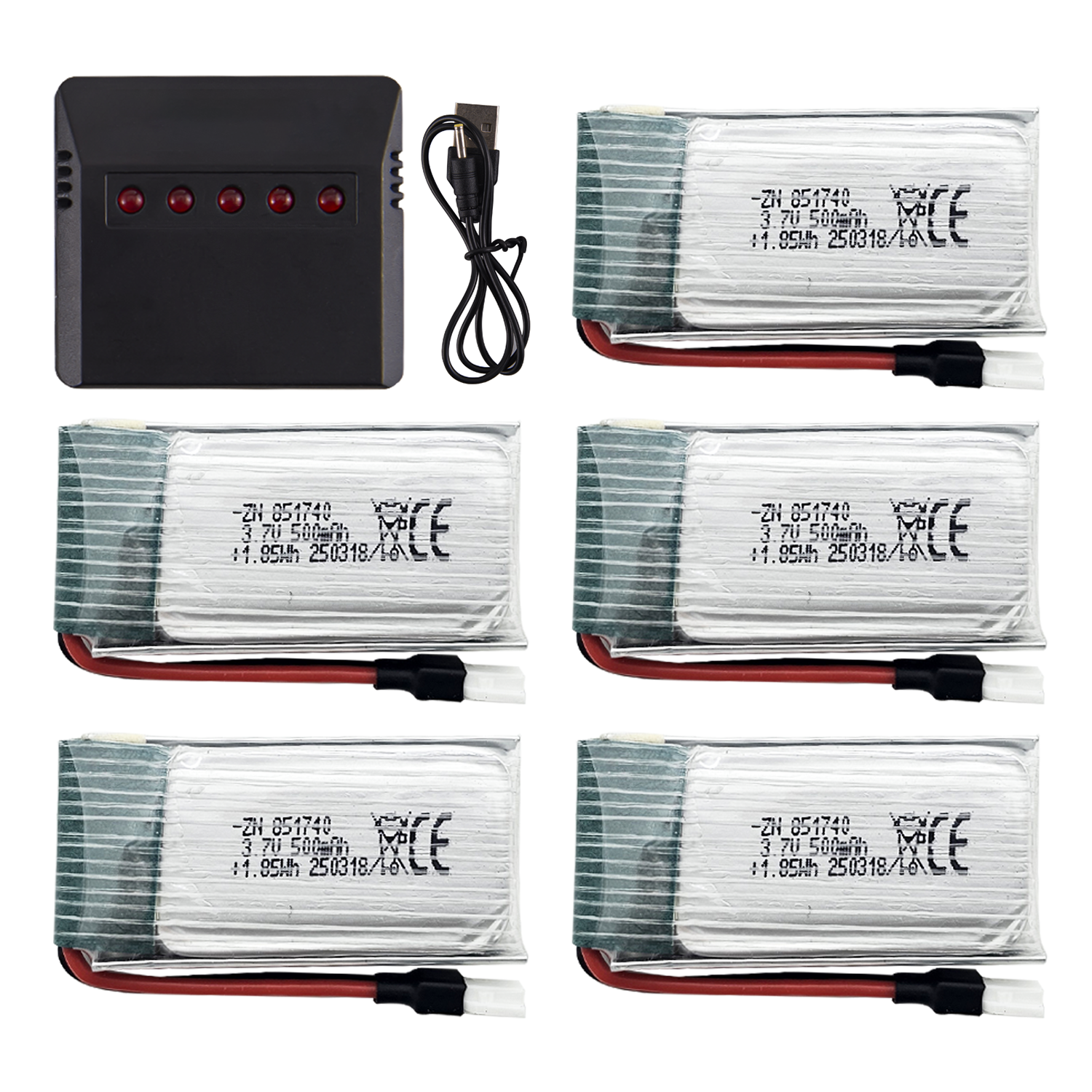Drone Battery Adapter - 5Pcs 3.7V 500mAh LiPo Batteries with