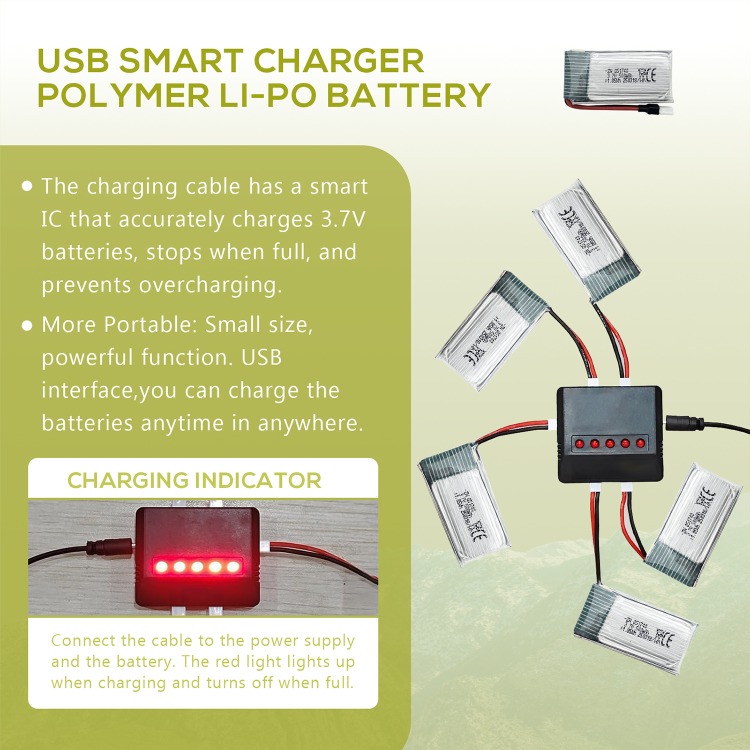 5Pcs 3.7V 500mAh LiPo Batterie - огляд і ціна Drone Battery Adapter